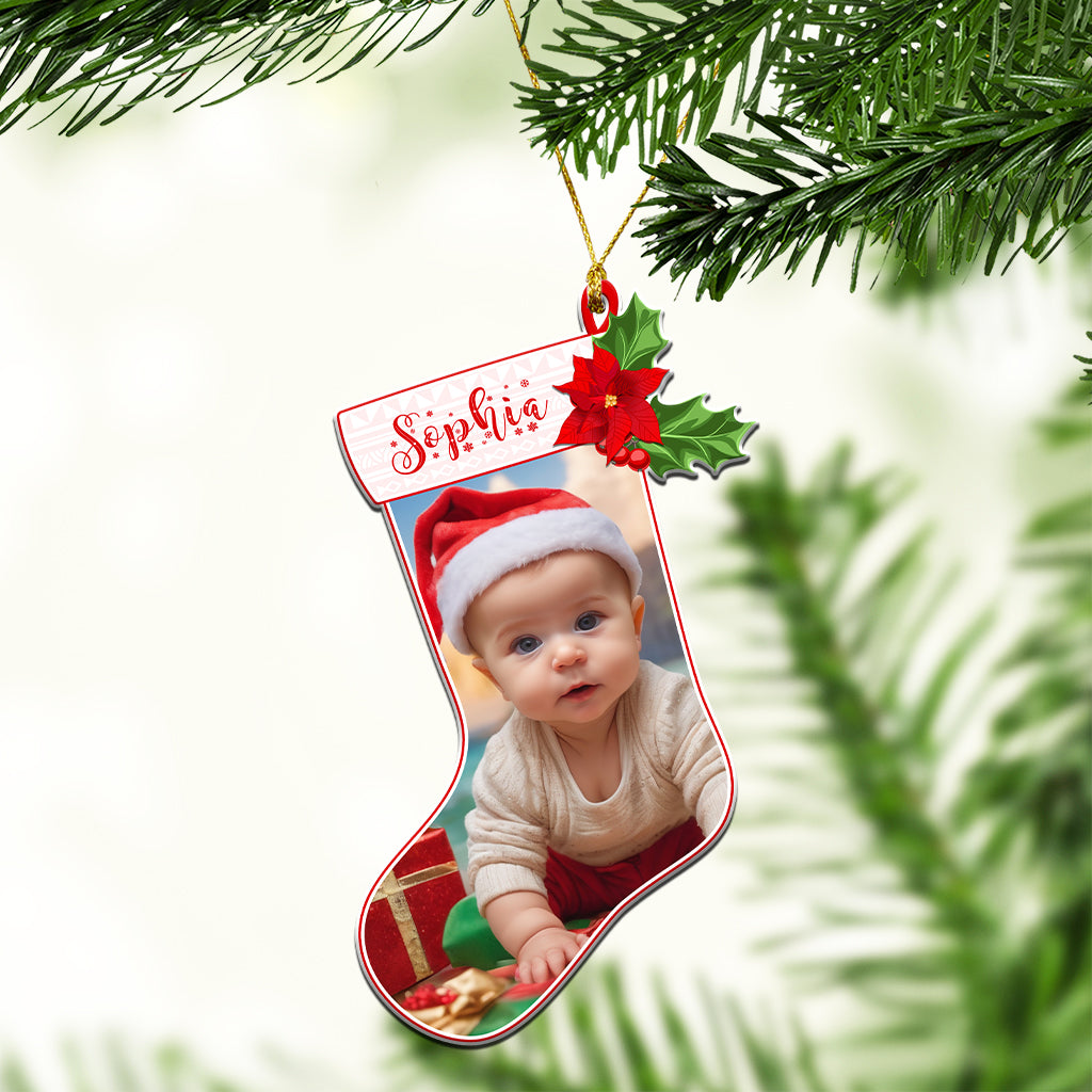 Custom Photo Christmas Sock Ceramic Ornament