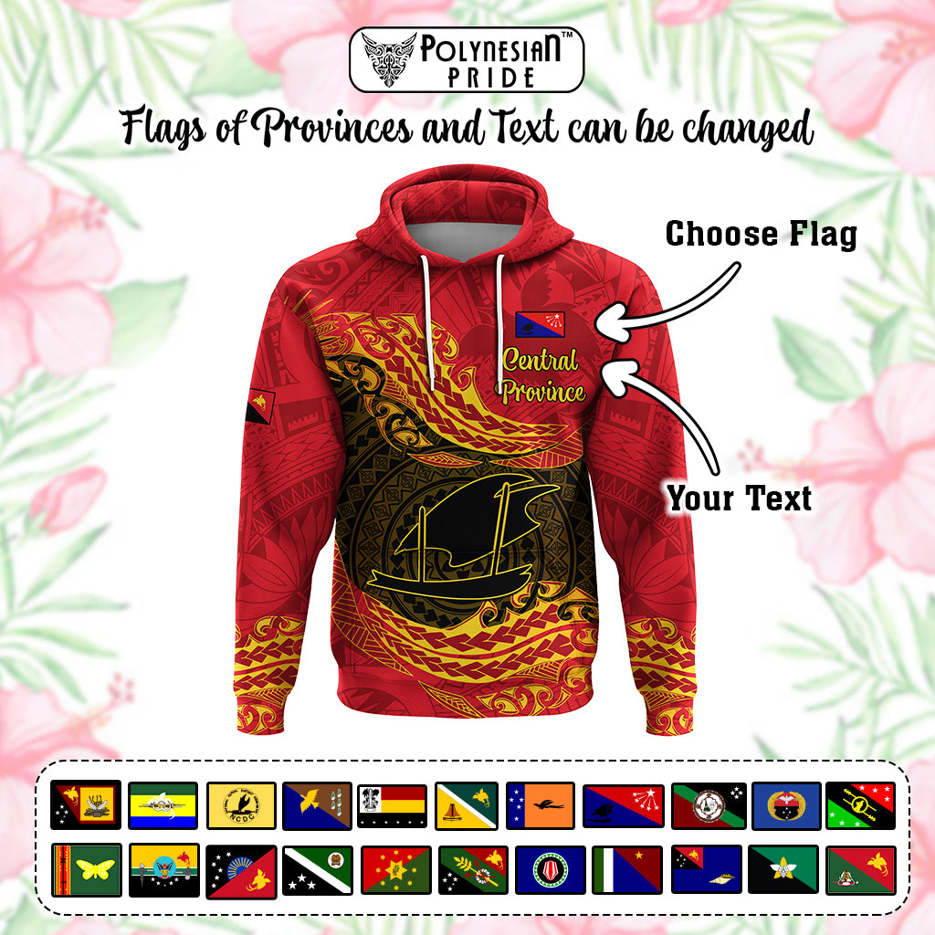 Custom Papua New Guinea Provinces Hoodie Symbol Flag Polynesian Pattern - Polynesian Pride