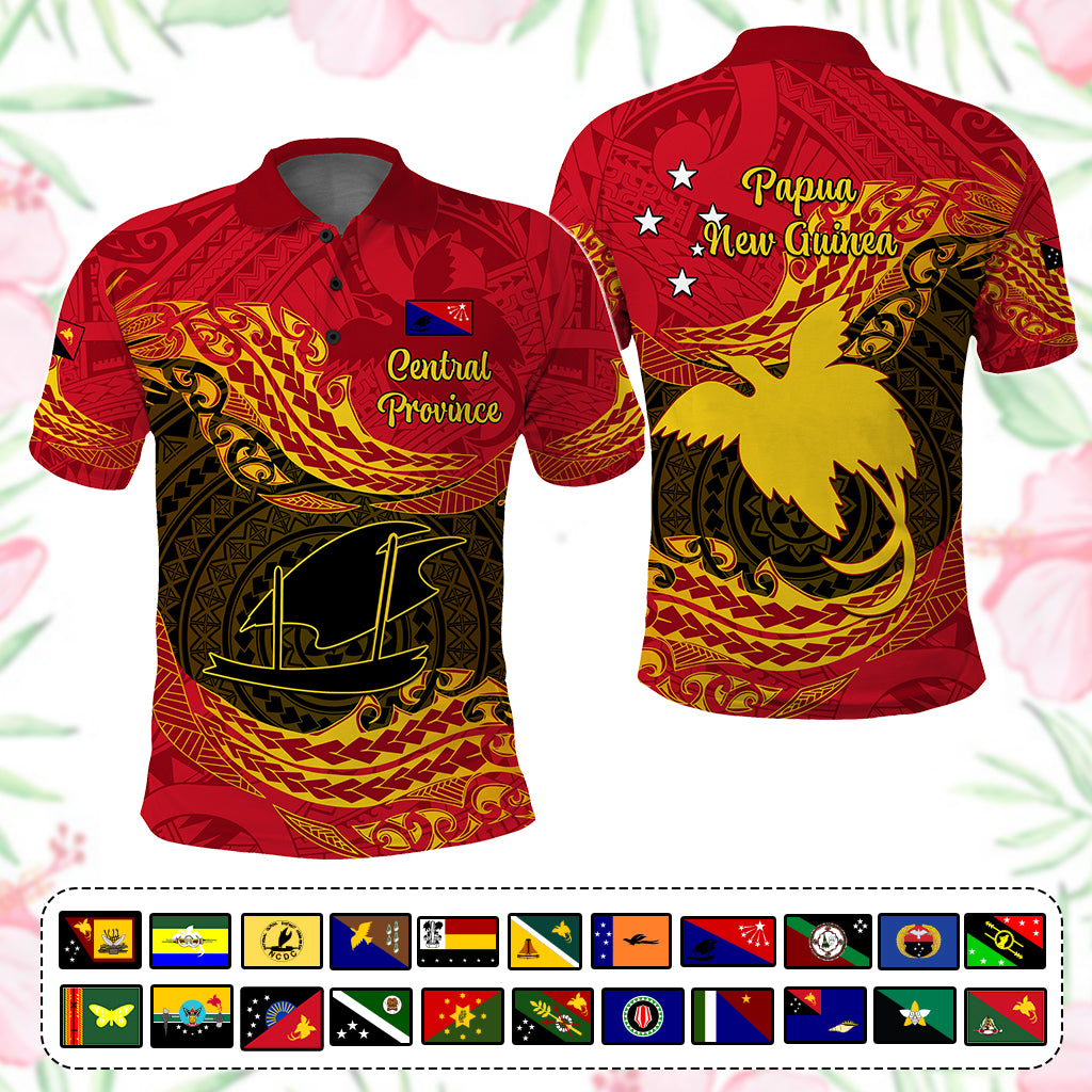 Custom Papua New Guinea Provinces Polo Shirt Symbol Flag Polynesian Pattern - Polynesian Pride
