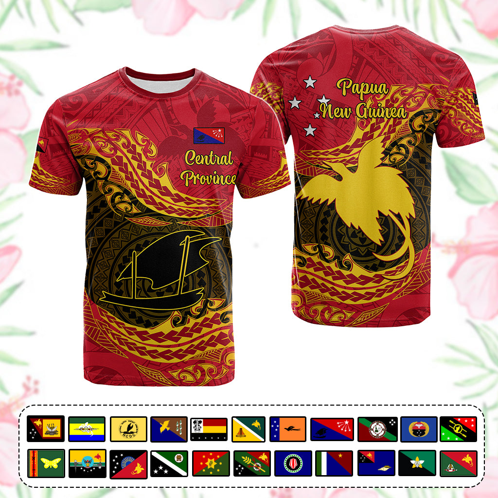 Custom Papua New Guinea Provinces T Shirt Symbol Flag Polynesian Pattern - Polynesian Pride