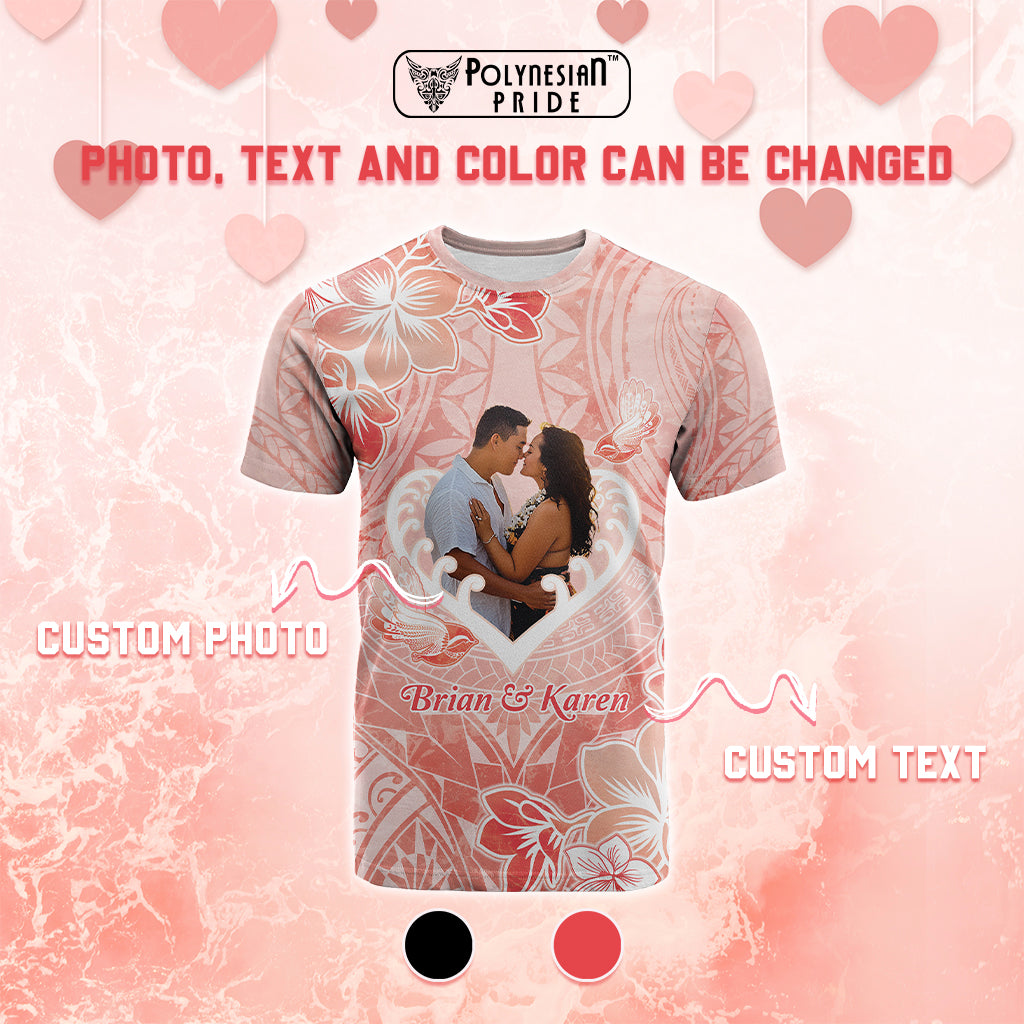 Custom Photo New Zealand Valentine T Shirt Maori Hongi With Piwakawaka