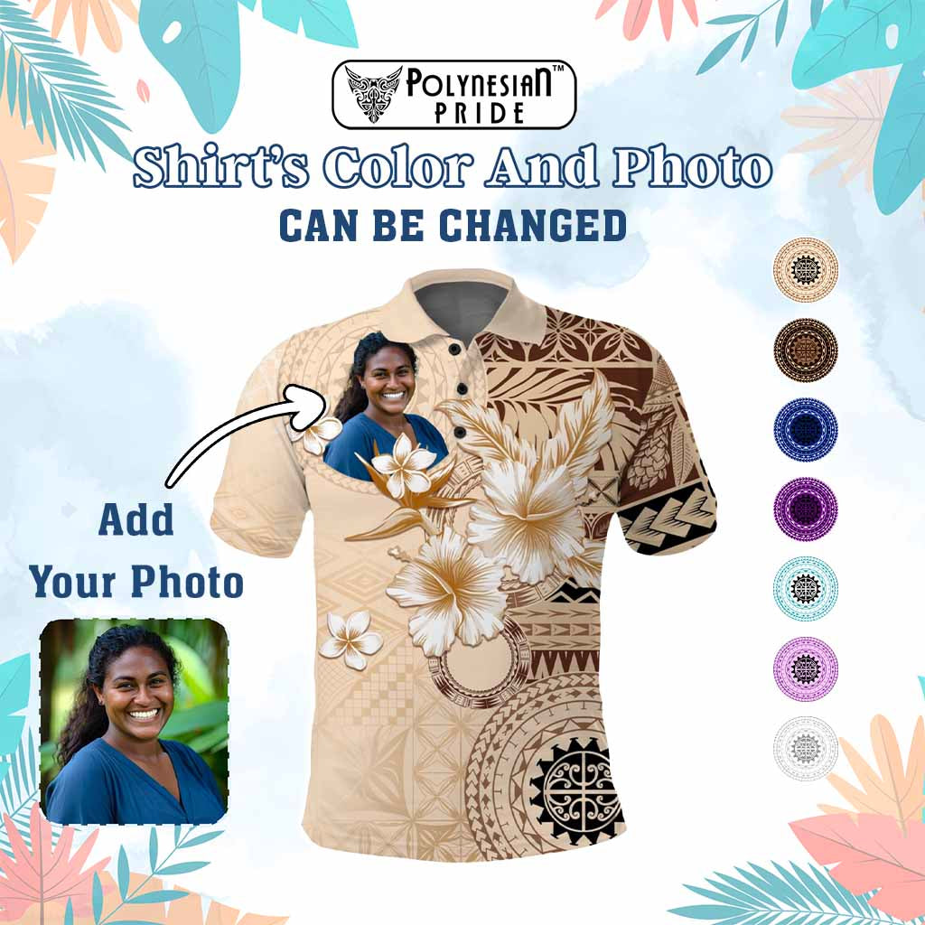 Custom Photo Samoa Polo Shirt Samoa Siapo Pattern With Hibiscus