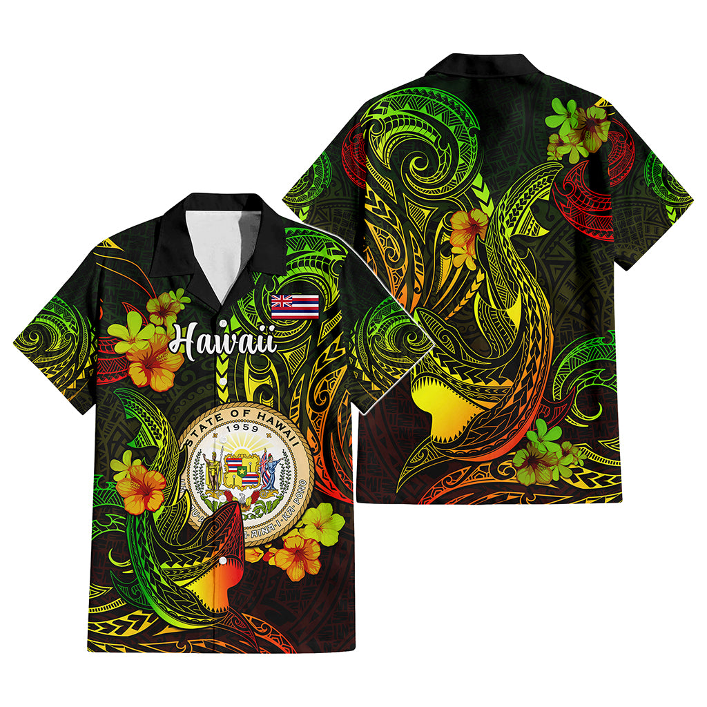 Custom Polynesian Countries Hawaiian Shirt Coat Of Arms Polynesian Tribal Tattoo Shark