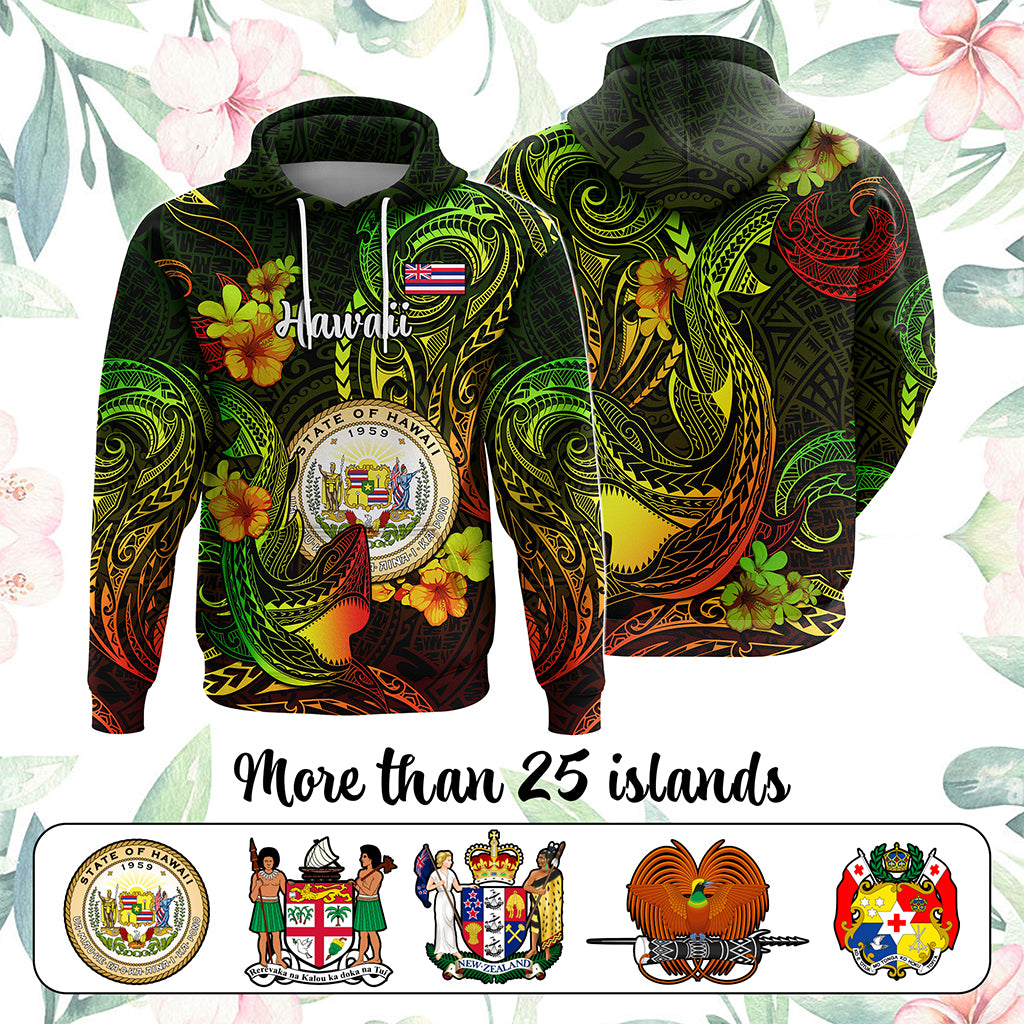 Custom Polynesian Countries Hoodie Coat Of Arms Polynesian Tribal Tattoo Shark