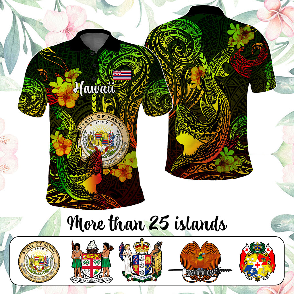 Custom Polynesian Countries Polo Shirt Coat Of Arms Polynesian Tribal Tattoo Shark