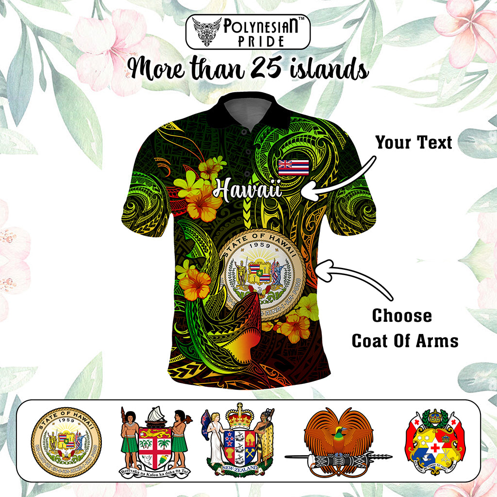 Custom Polynesian Countries Polo Shirt Coat Of Arms Polynesian Tribal Tattoo Shark