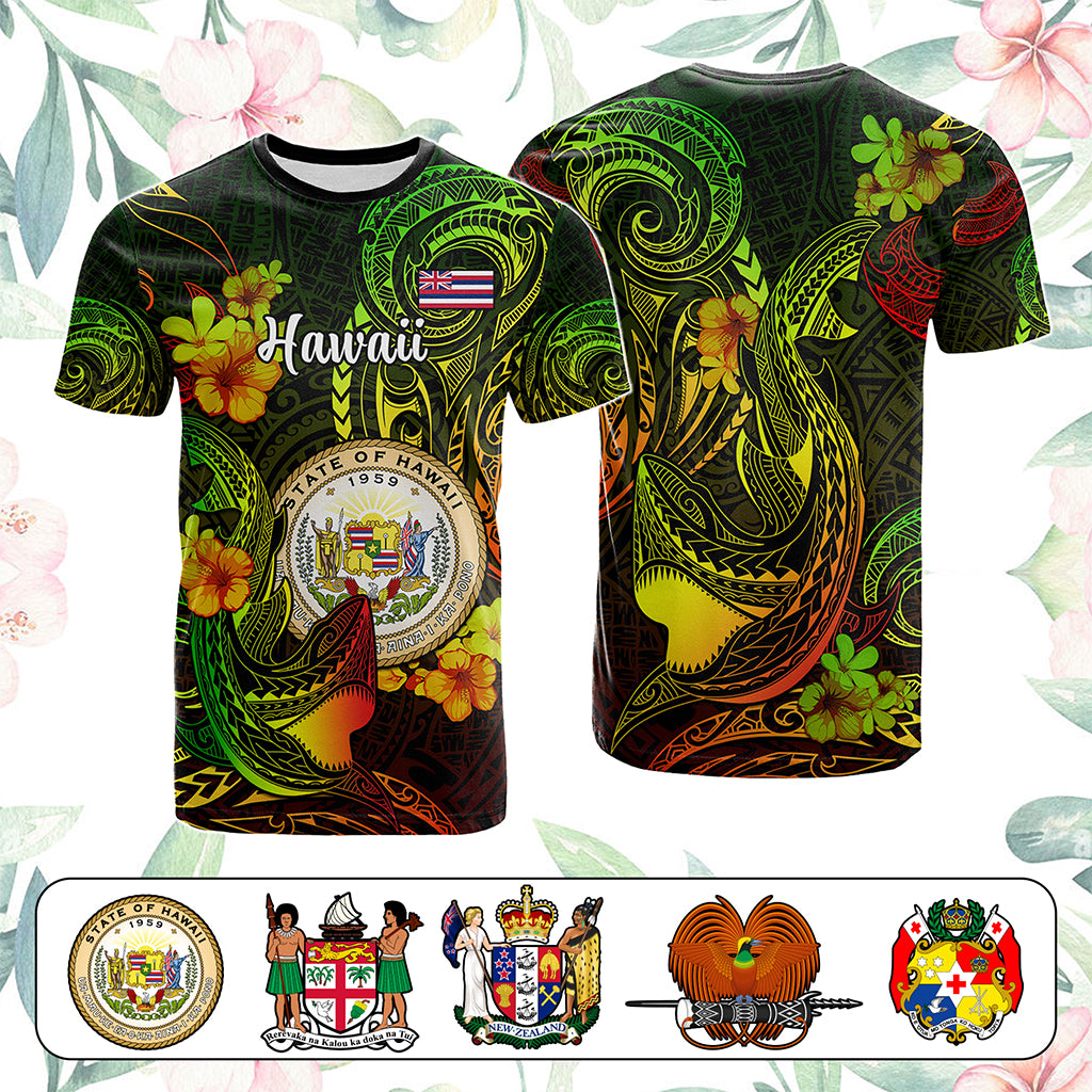 Custom Polynesian Countries T Shirt Coat Of Arms Polynesian Tribal Tattoo Shark