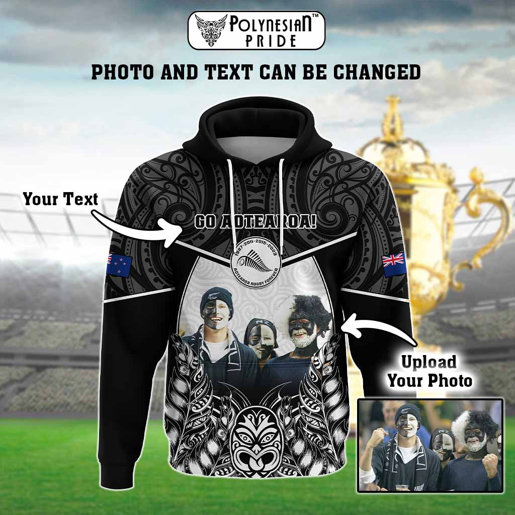 Custom Photo New Zealand Fern Rugby Hoodie Maori Pattern