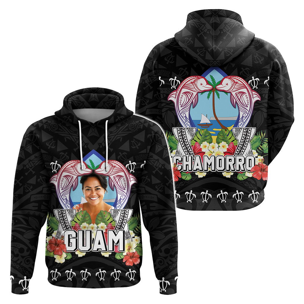 Custom Photo Guam Chamorro Hoodie Tribal Latte Stone With Dolphins