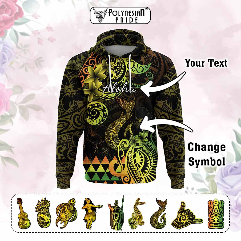 Custom Hawaii Symbols Hoodie Plumeria Kakau Polynesian Tribal