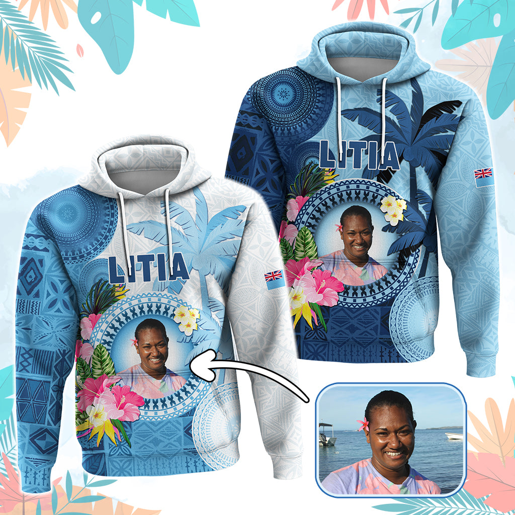 Custom Photo Fiji Hoodie Polynesian Palm Tree Fijian Tapa Pattern - Polynesian Pride