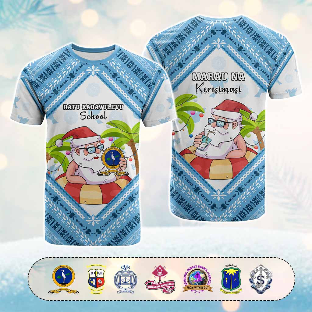 Custom Christmas Fiji Schools T Shirt Santa Claus Logo