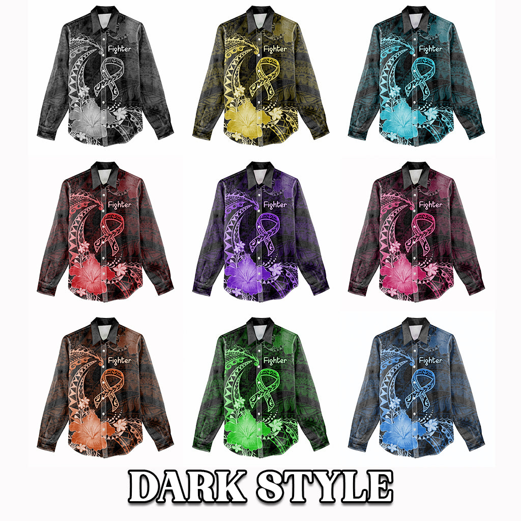 Custom Cancer Awareness Women Casual Shirt Never Give Up Polynesian Ribbon