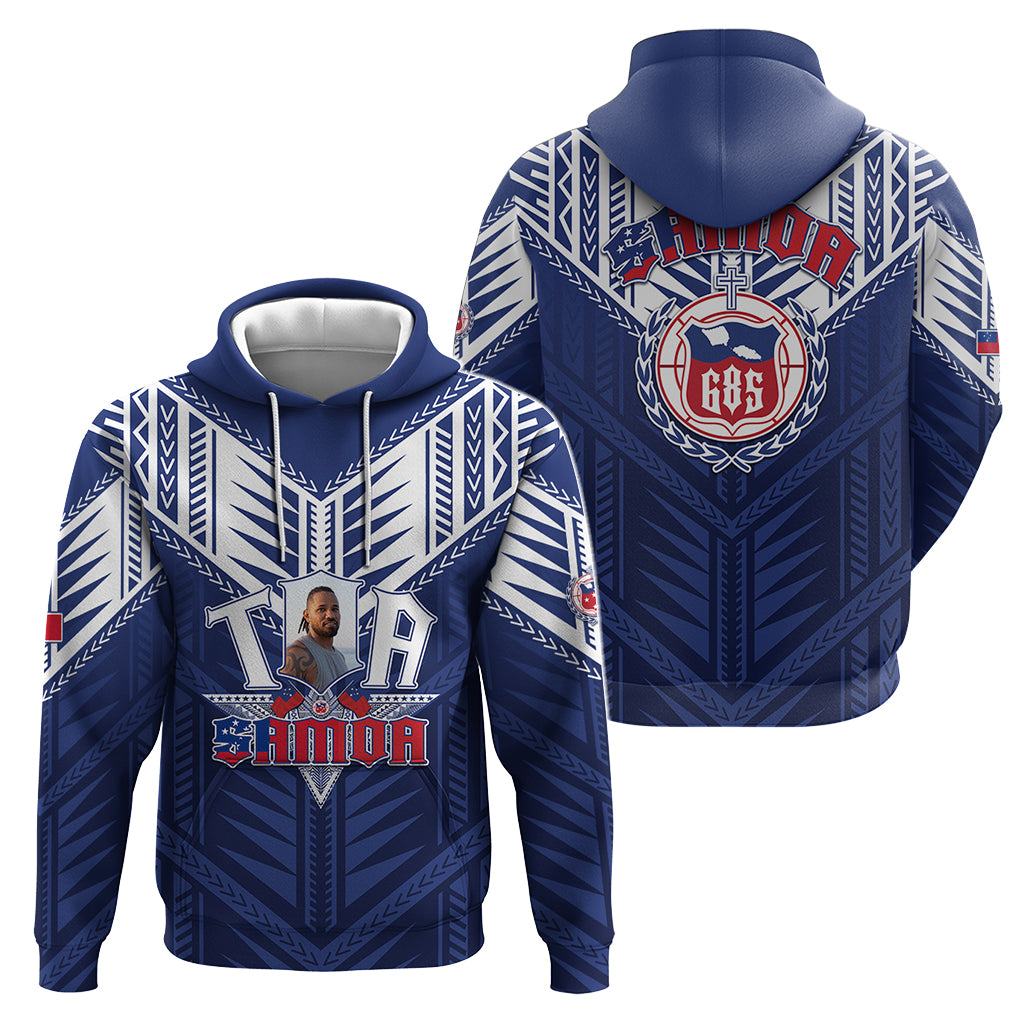 Custom Photo Toa Samoa Rugby Hoodie Samoan Pride With Tribal Pattern CTM05 Zip Hoodie Blue - Polynesian Pride