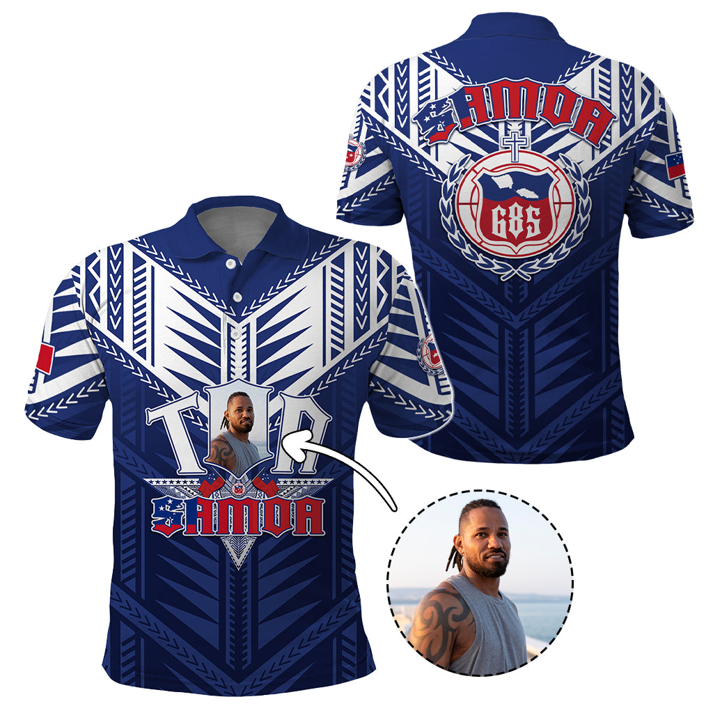 Custom Photo Toa Samoa Rugby Polo Shirt Samoan Pride With Tribal Pattern CTM05 Blue - Polynesian Pride