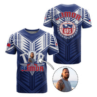 Custom Photo Toa Samoa Rugby T shirt Samoan Pride With Tribal Pattern CTM05 Blue - Polynesian Pride