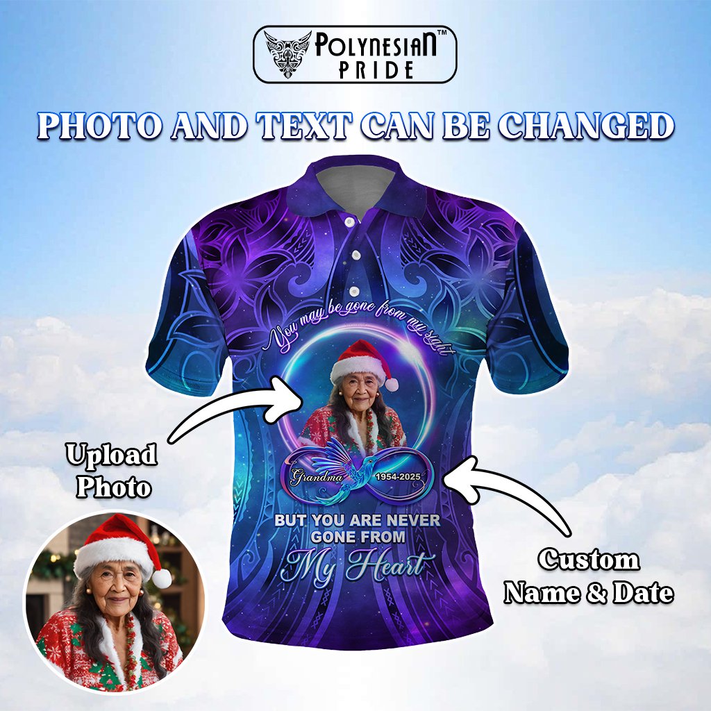 Custom Photo Memorial Polo Shirt You Are Never Gone From My Heart Polynesian Tribal Pattern CTM05 - Polynesian Pride