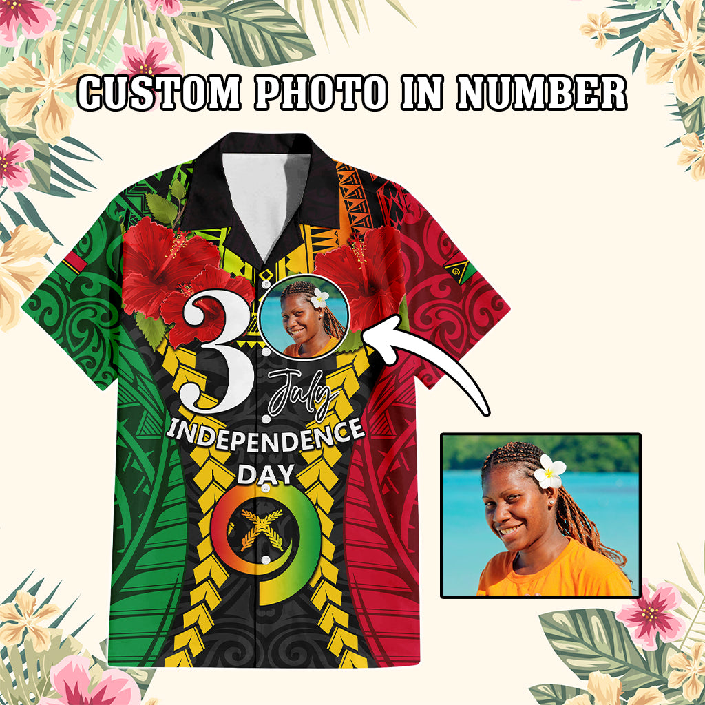 Custom Photo Vanuatu Independence Day Hawaiian Shirt Pig Tusk Polynesian Pattern