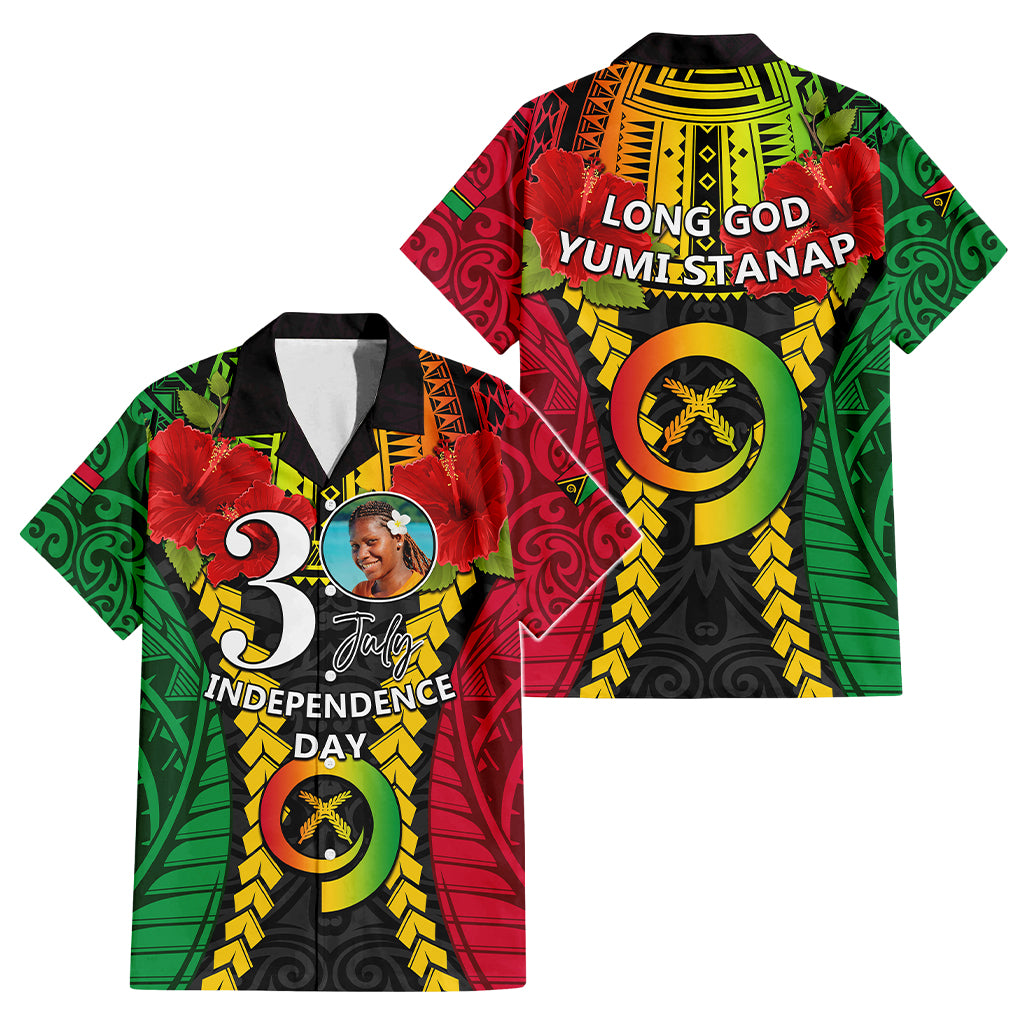 Custom Photo Vanuatu Independence Day Hawaiian Shirt Pig Tusk Polynesian Pattern