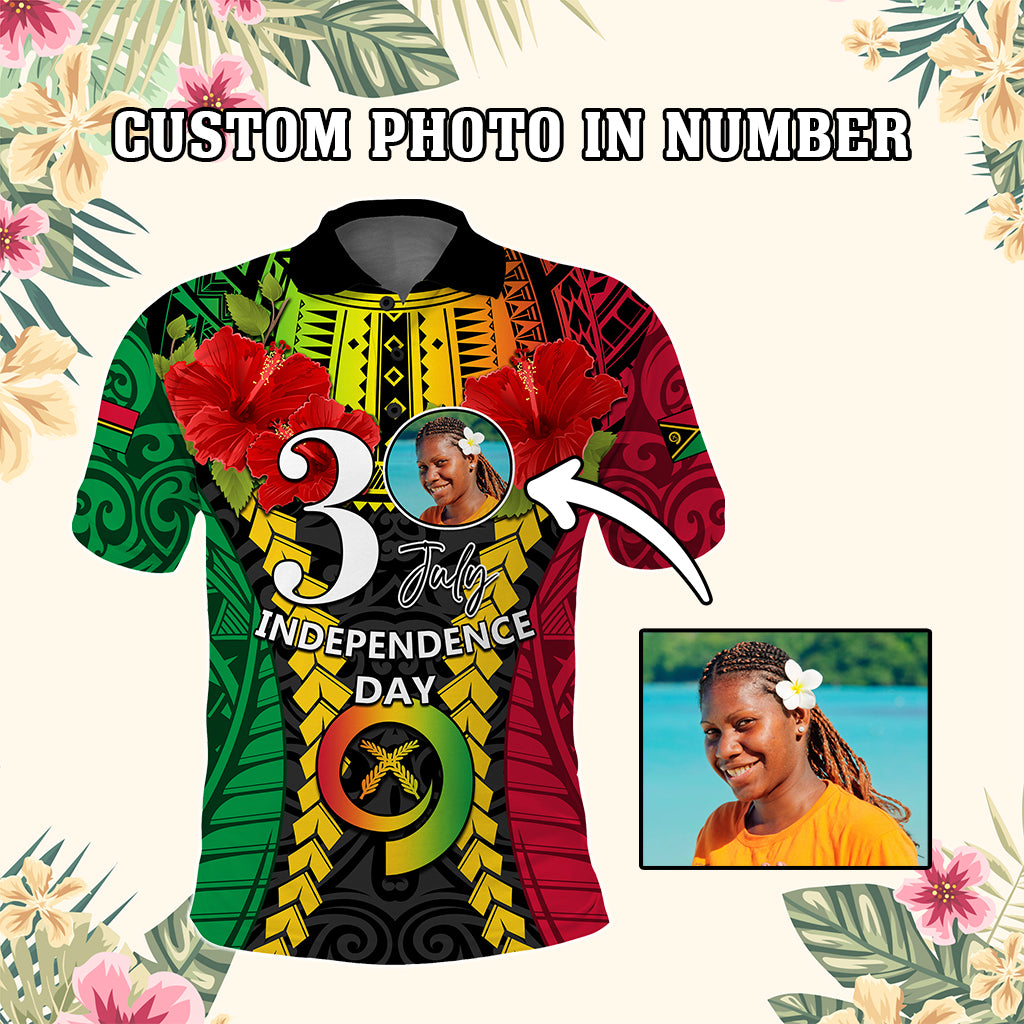Custom Photo Vanuatu Independence Day Polo Shirt Pig Tusk Polynesian Pattern
