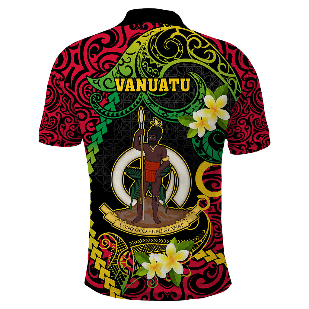Custom Photo Vanuatu Provinces Polo Shirt Coat Of Arms Plumeria Polynesian Pattern