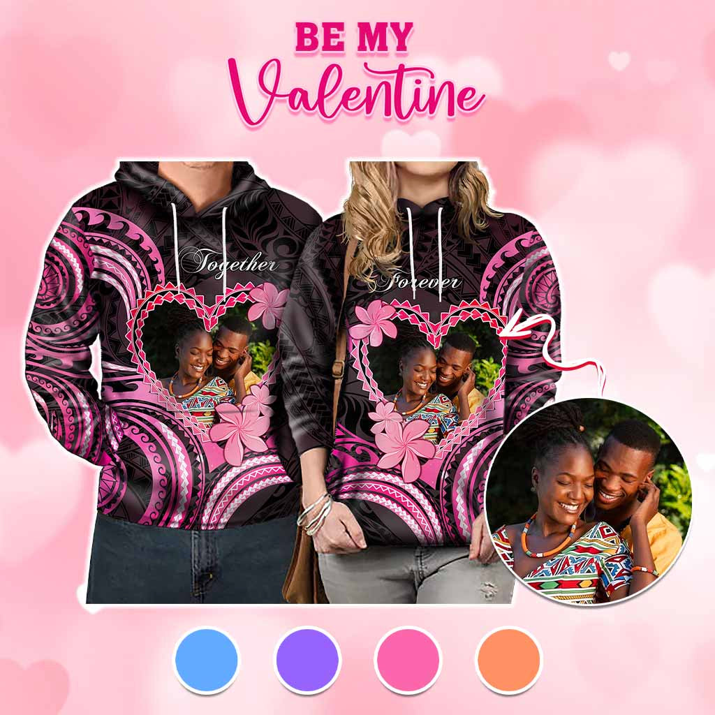 Custom Photo Polynesian Couple Valentine Day Hoodie I LOVE YOU FOREVER