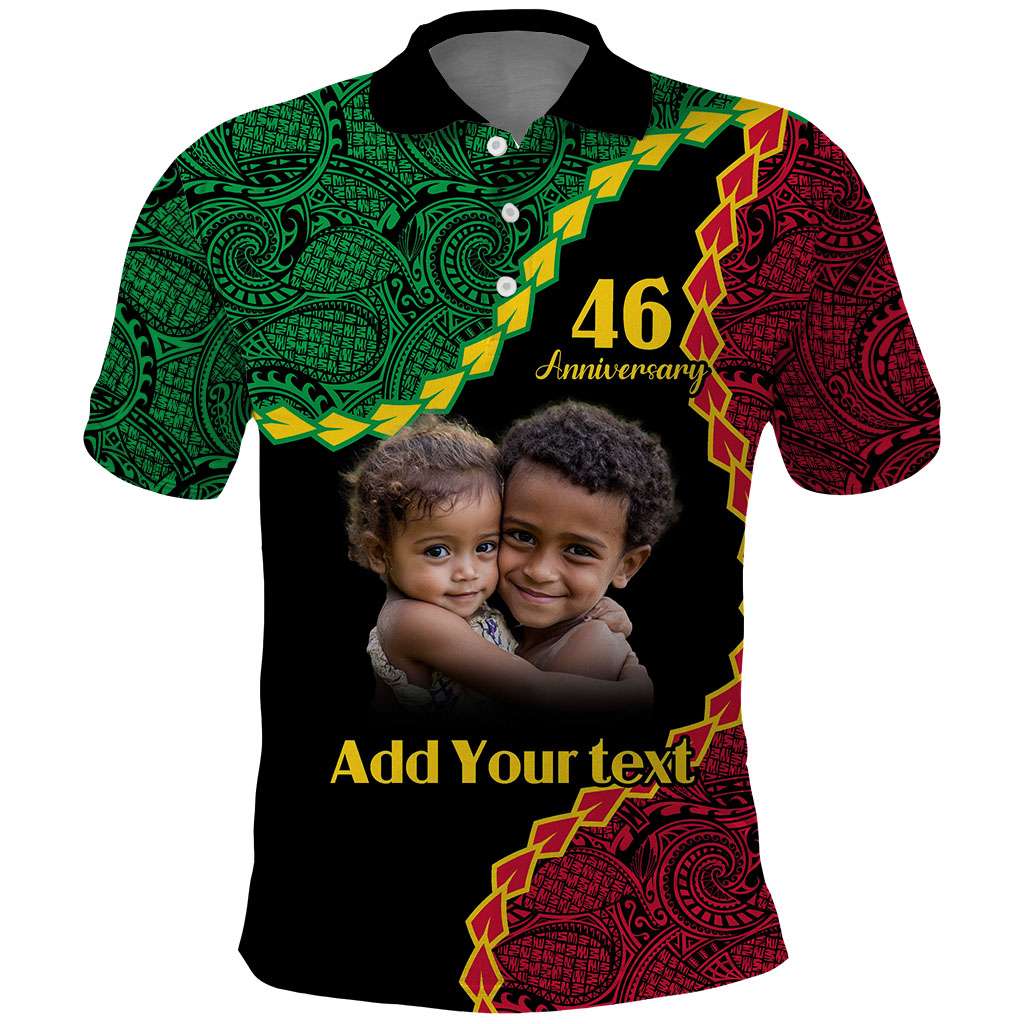 Vanuatu Independence Anniversary Custom Photo Personalized Polo Shirt Long God Yumi Stanap CTM09 Black - Polynesian Pride