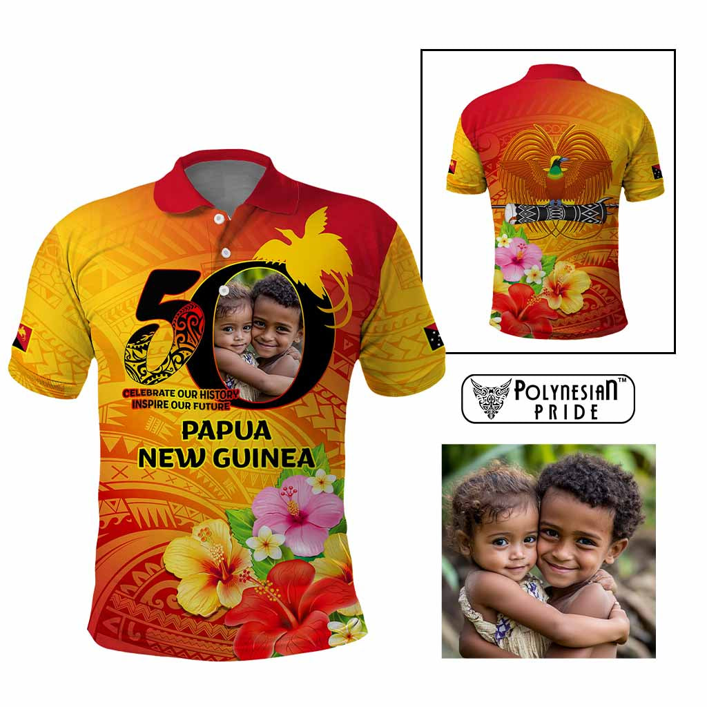 Custom Photo Papua New Guinea 50th Years Polo Shirt Hapi De bilong Indipendens Papua Niugini