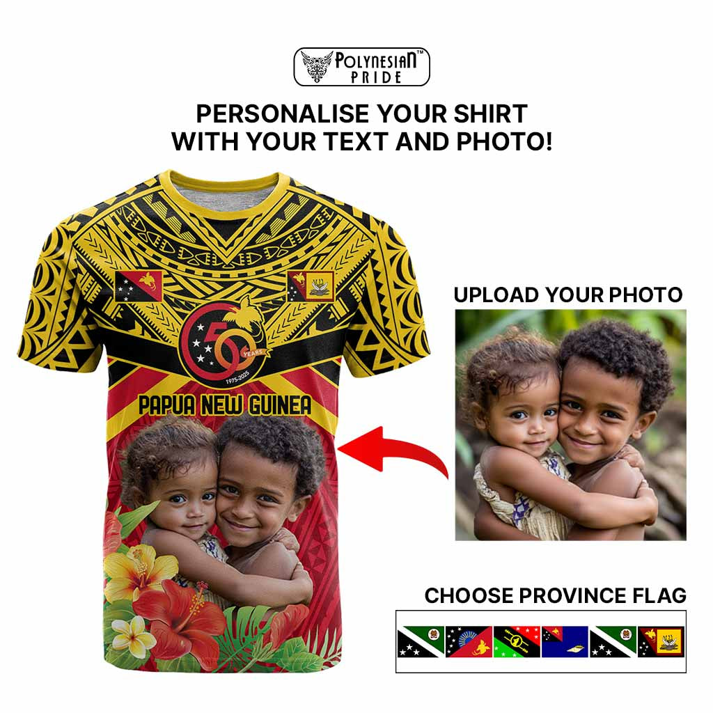 Custom Photo Provinces of Papua New Guinea 50th Years T Shirt Hapi De bilong Indipendens