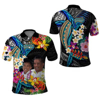 Custom Photo Polynesian Shark Tattoo Polo Shirt Beauty Pacific Flowers - Polynesian Pride