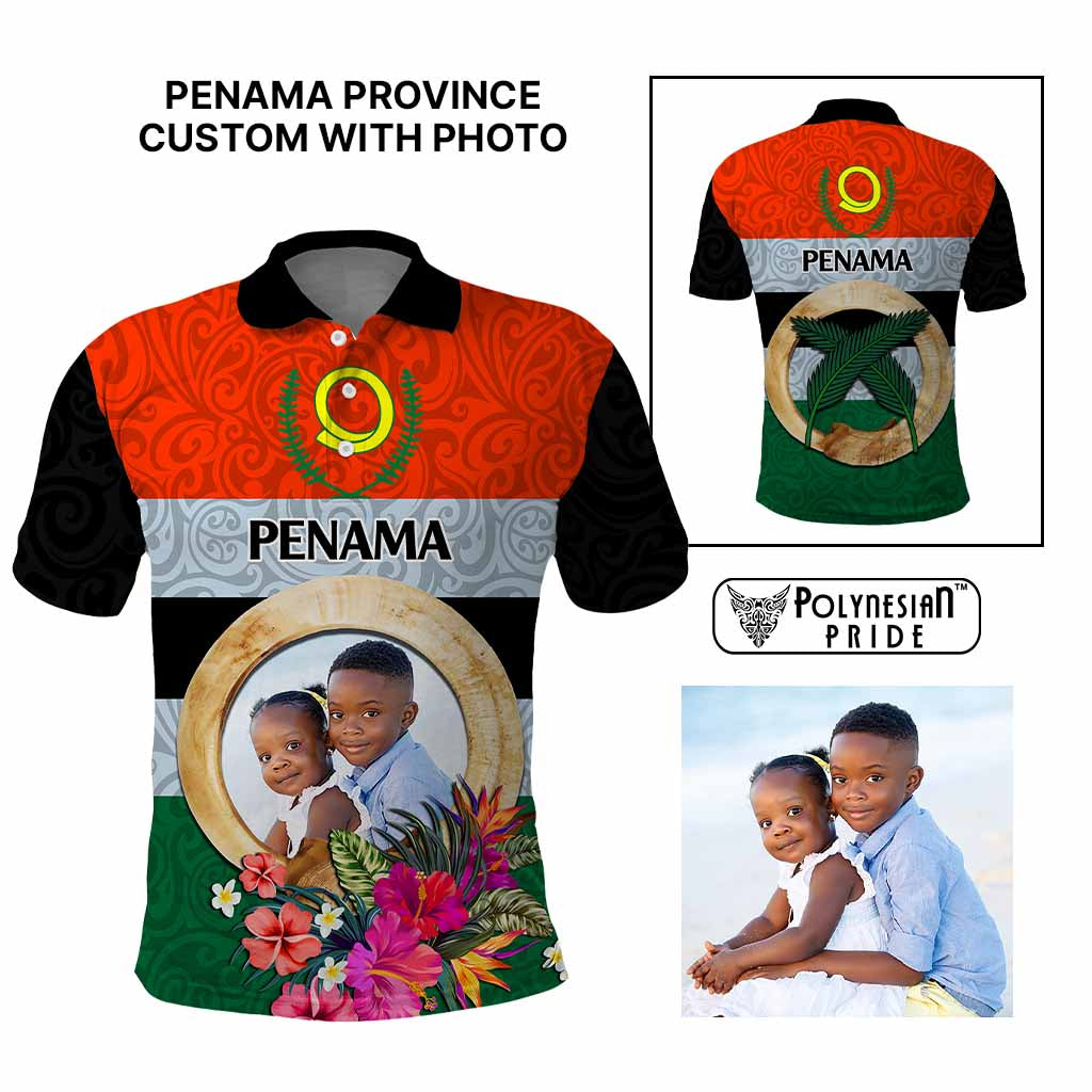 Penama Province Custom Polo Shirt With Photo Vanuatuan Boar's Tusk Flag Multicolored