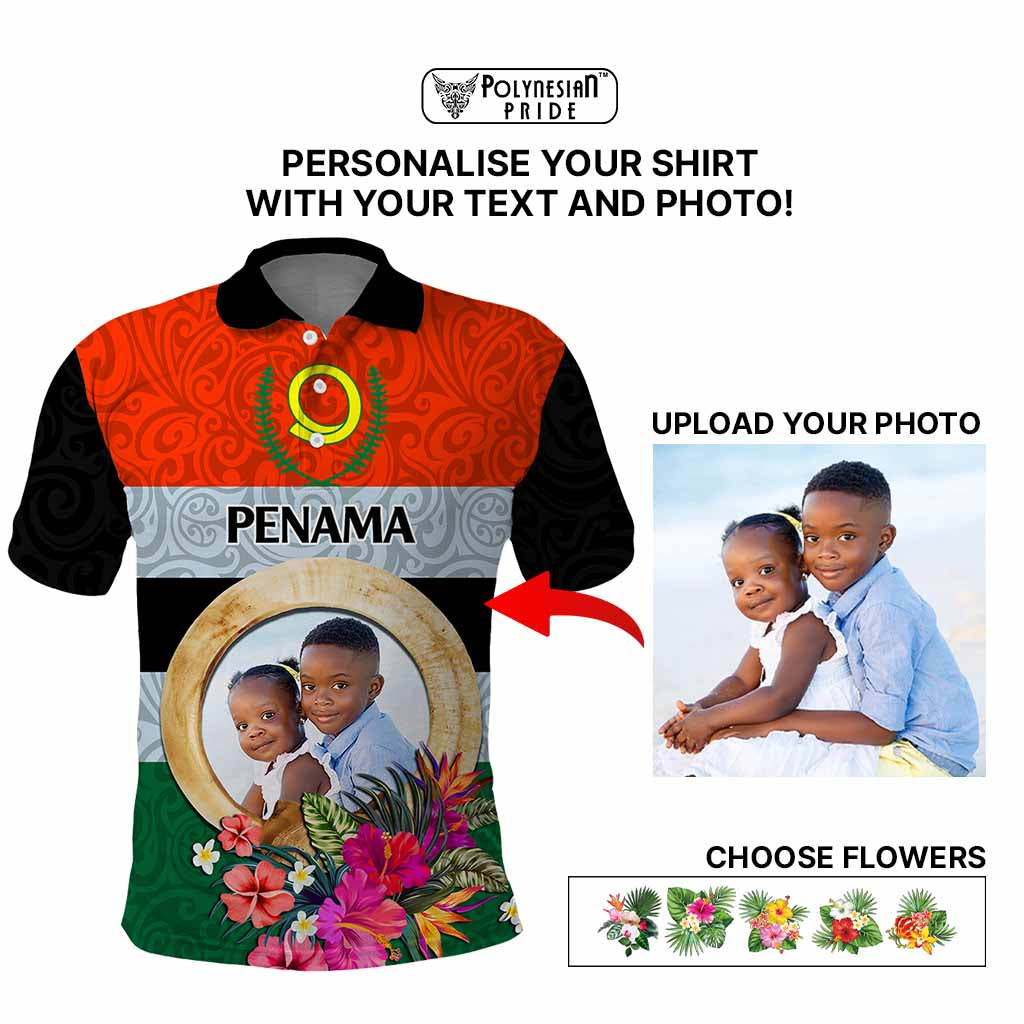 Penama Province Custom Polo Shirt With Photo Vanuatuan Boar's Tusk Flag Multicolored