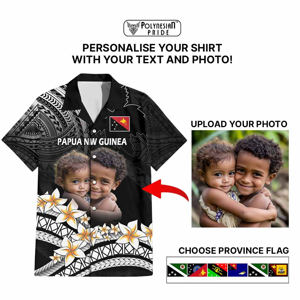 Custom Photo Papua New Guinea Provinces Hawaiian Shirt Bird of Paradise with Black Polynesian Tribal