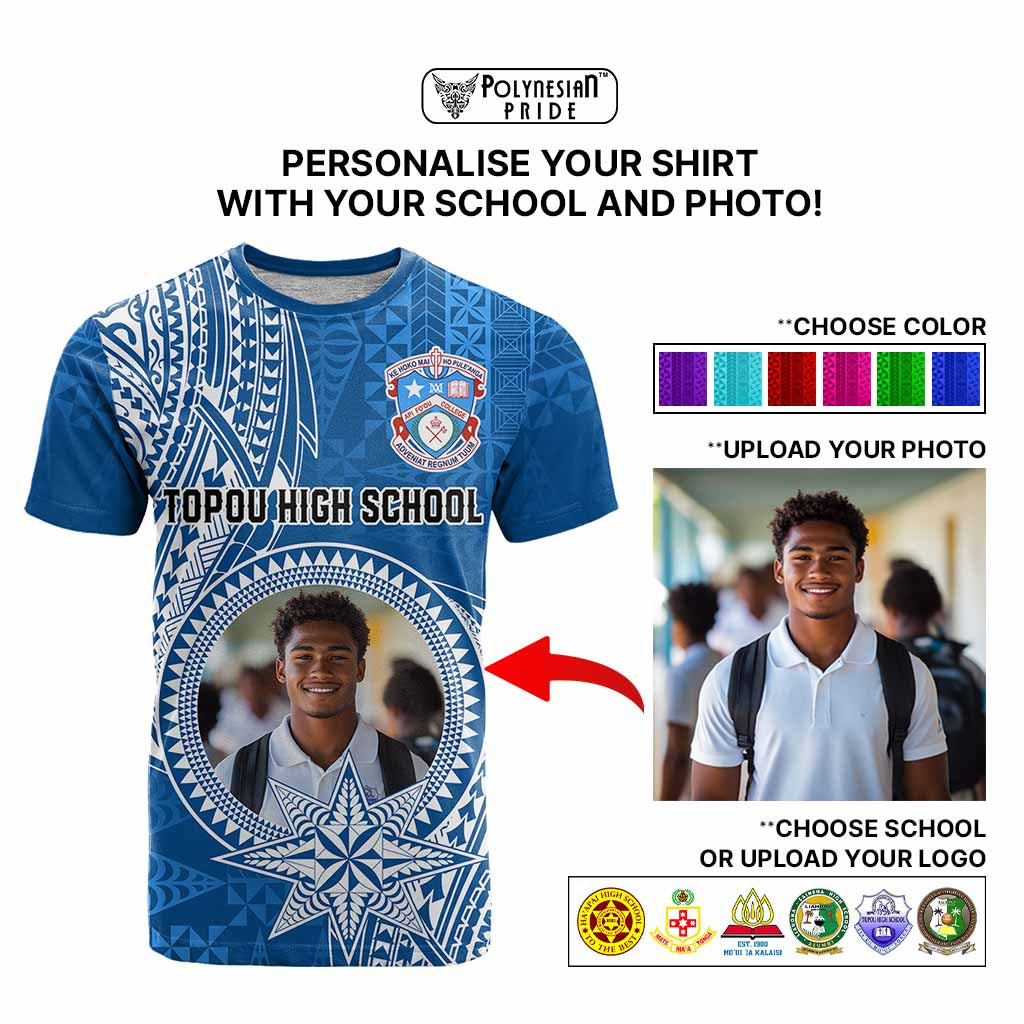 Custom Photo Tonga Back To School T Shirt Polynesian Ngatu Tribal