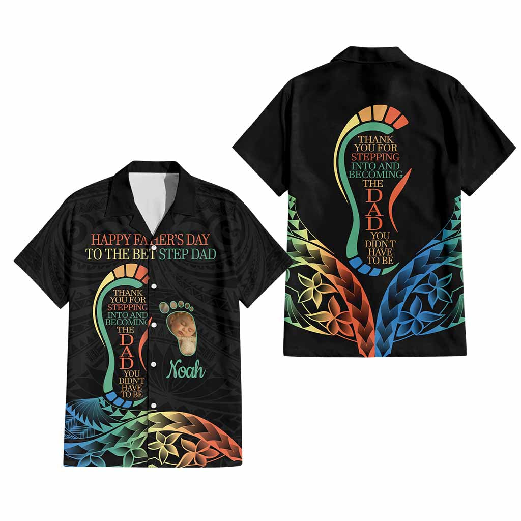 Custom Happy Father's Day - The Best Step Dad Hawaiian Shirt Polynesian Tribal Tatoo