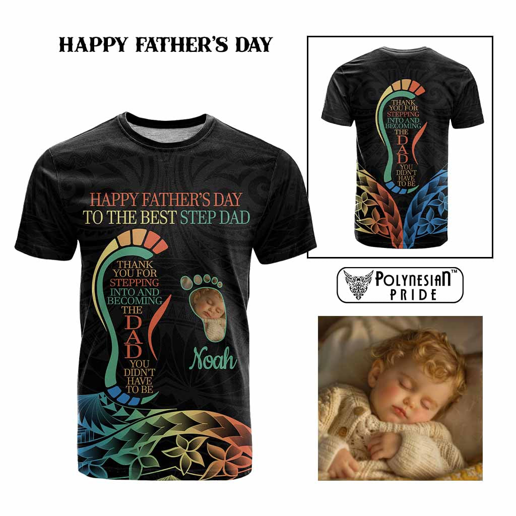 Custom Happy Father's Day - The Best Step Dad T Shirt Polynesian Tribal Tatoo