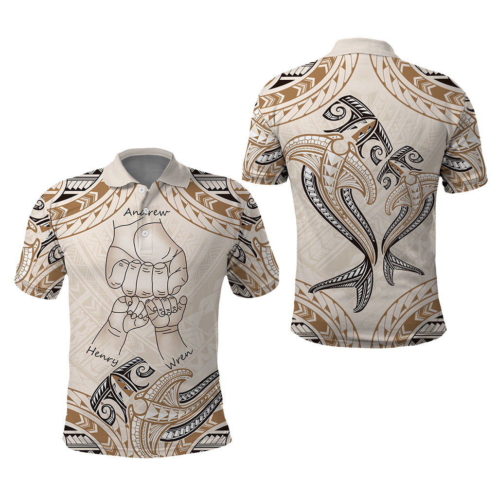 Custom Fist Bump Father's Day Sign Polo Shirt Polynesian Shark Tribal Tattoo