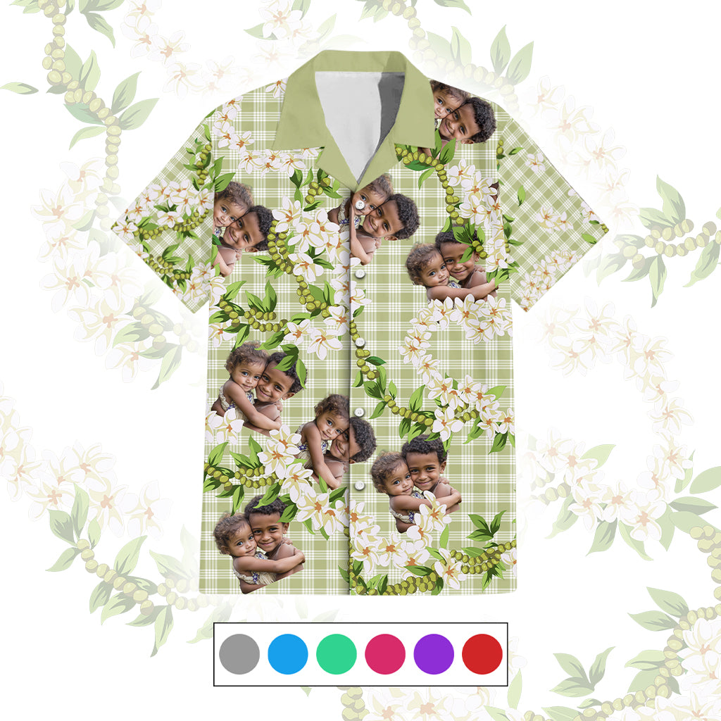 Custom Photo Hawaiian Palaka Hawaiian Shirt Mokihana Maile Ilima Leis