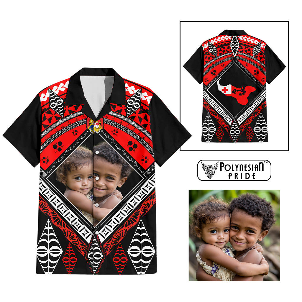Custom Photo Tonga Hawaiian Shirt Polynesian Pattern Mixed Ngatu Kupesi