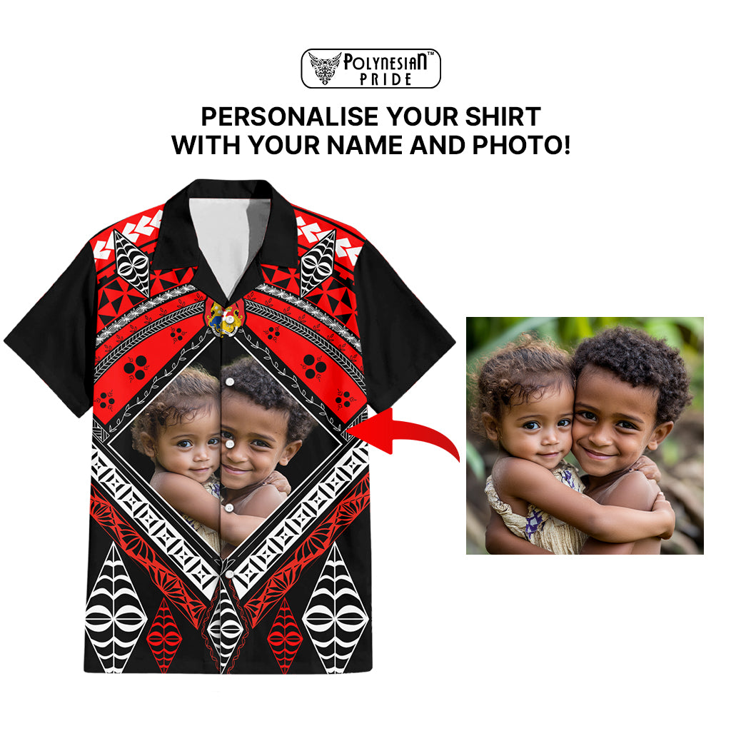 Custom Photo Tonga Hawaiian Shirt Polynesian Pattern Mixed Ngatu Kupesi
