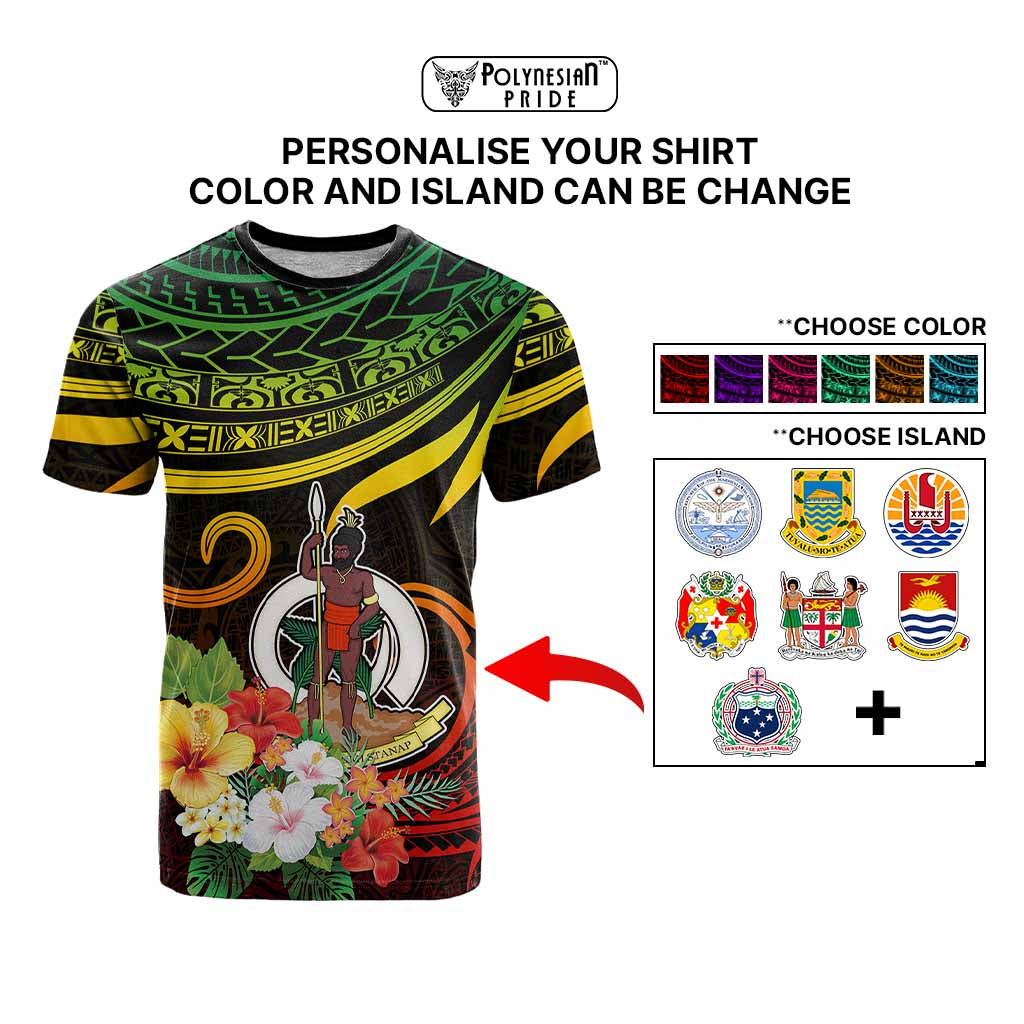 Personalized Photo Polynesian T Shirt Flower With Coat Of Arms