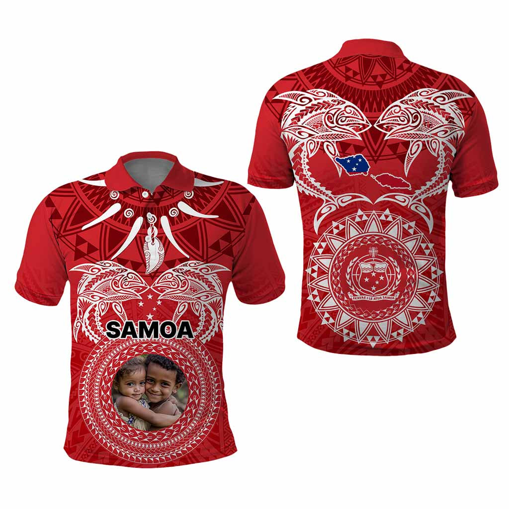 Custom Photo Samoa Polo Shirt Polynesian Fish Tattoo and Boar Tusk Art