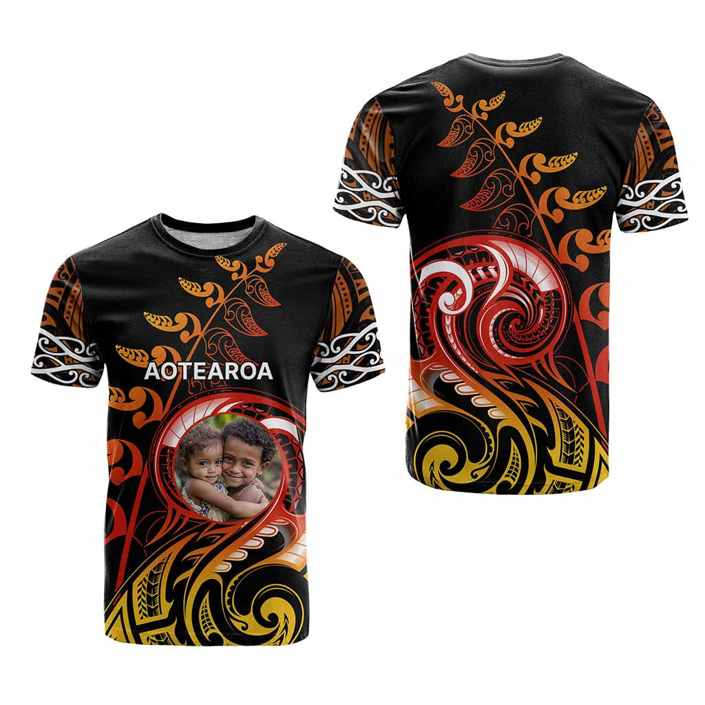 Custom New Zealand T Shirt Aotearoa Symbols with Maori Fern Reggae Arty Color