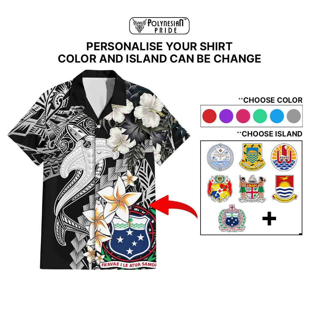 Custom Hawaii Tropical Hawaiian Shirt Hammerhead Shark and Coat of Arm Polynesian Island