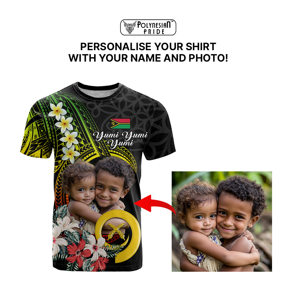 Custom Photo Vanuatu Provinces T Shirt Vanuatuan Pig Tusk and Pacific Beauty Flower
