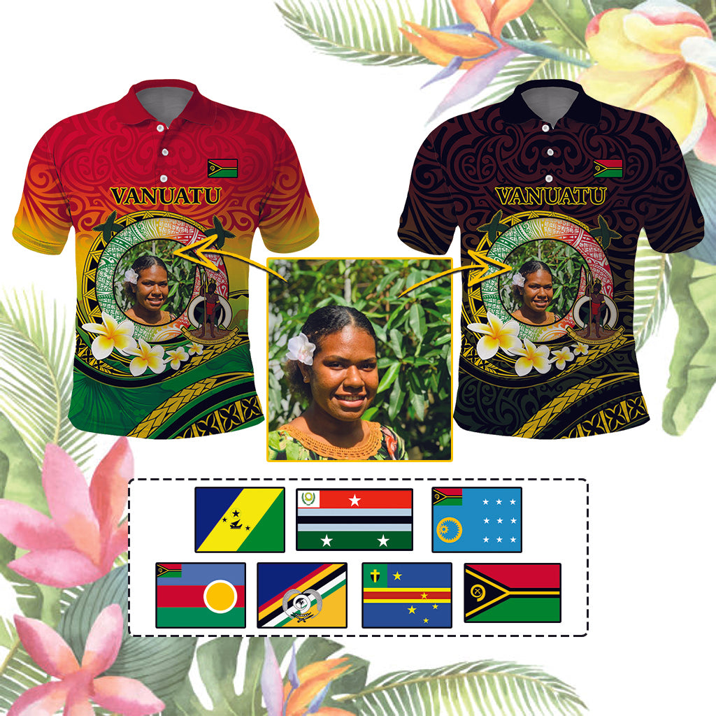 Custom Photo Vanuatu Provinces Polo Shirt Coat Of Arms Mix Flag - Polynesian Pride