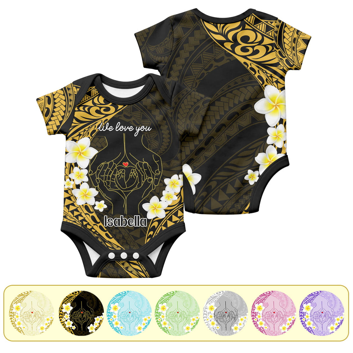 Custom Polynesia Baby and Parents Baby Onesie We Love You Plumeria Polynesian Pattern