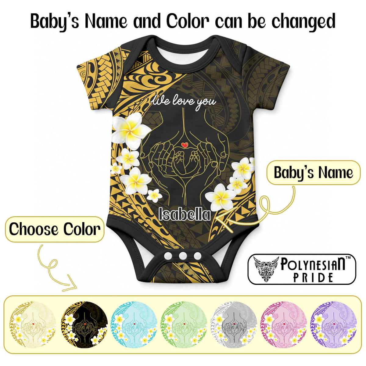 Custom Polynesia Baby and Parents Baby Onesie We Love You Plumeria Polynesian Pattern