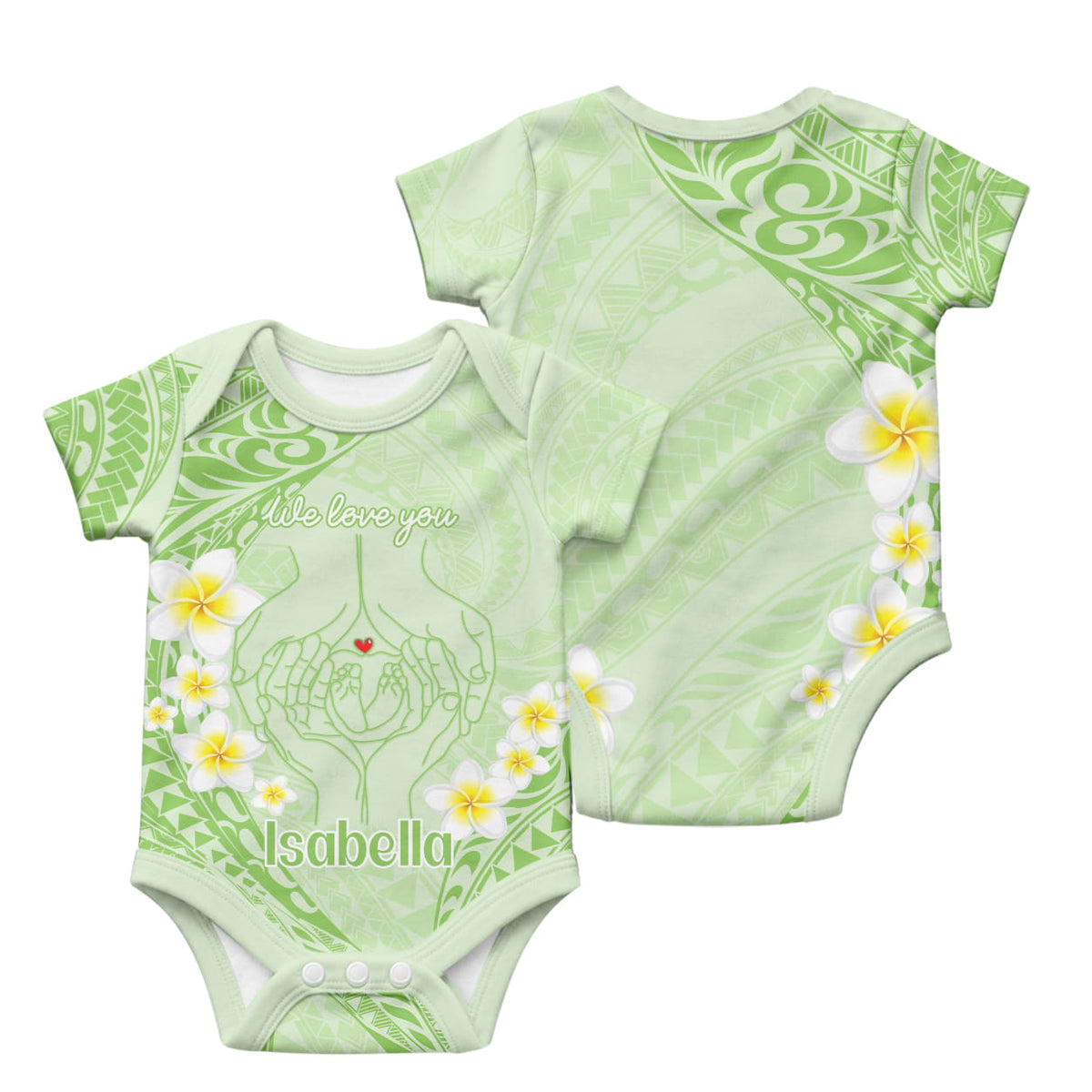 Custom Polynesia Baby and Parents Baby Onesie We Love You Plumeria Polynesian Pattern
