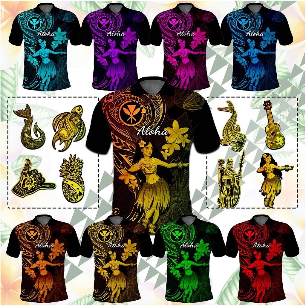 Custom Hawaii Symbols Polo Shirt Tropical Flowers With Kanaka Maoli